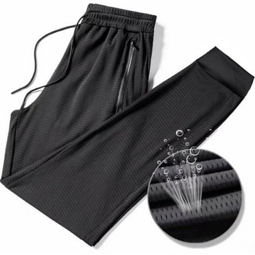 ZRGHAOYLQ Cooling Thin Sweatpants for Plus Size Men Breathable Eyelet Jogger Pants Lightweight Solid Lounge Trousers Comfy Drawstring Elastic Waist Pants with Zip Pockets