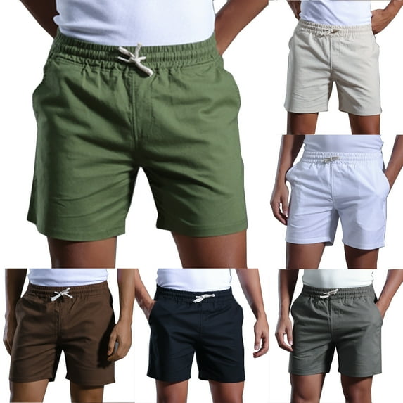 ZRGHAOYLQ Men's Workout Shorts 3 Inch Cotton Linen Sweat Shorts Elastic Waist Athletic Jogger Shorts Lightweight Active Running Bodybuilding Shorts with Pockets