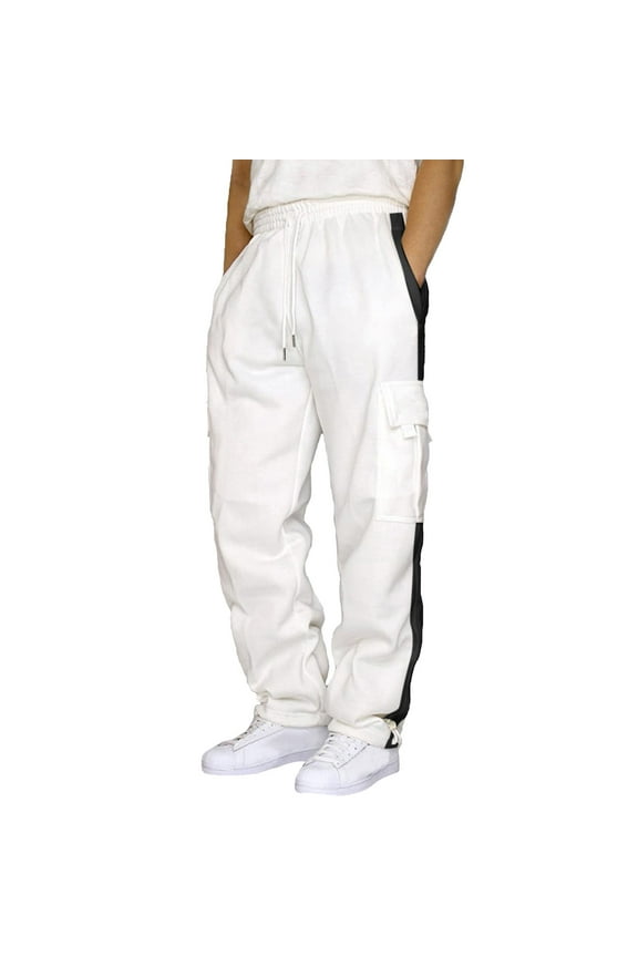 Drawsting Sweatpants for Men with Paperbag Athletic Elastic Waist Running Trousers Solid Bootcut Work Casual Pants Comfy Going Out Wide Leg Joggers