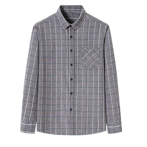 ZRGHAOYLQ Flannel Cotton Shirts for Men Button Down Long Sleeve Shirts Work Business Casual Blouses Top Open Front Plaid Shirts Jacket Lightweight Trendy Office Tshirts