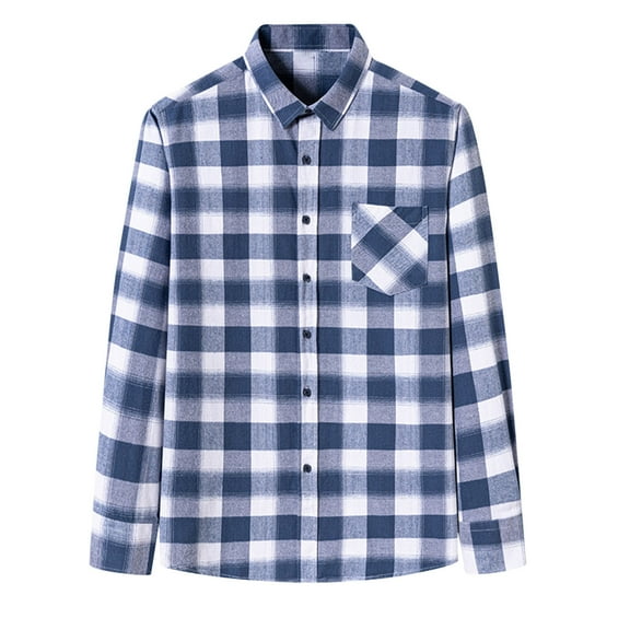 ZRGHAOYLQ Flannel Shirt for Men Long Sleeve Men's Casual Button-Down Shirt Casual Cotton Blend Soft Plaid Jackets Regular Fit with Pockets