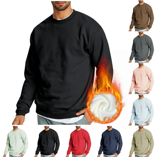 ZRGHAOYLQ Fleece Lined Sweatshirt Men Big And Tall Long Sleeve Shirts Plus Size Crewneck Pullovers Oversized Drop Shoulder Sweatshirts Black XXXL
