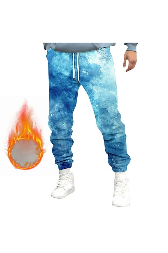 Fleece Sweatpants for Men Fall Winter Thermal Tapered Pants Trendy Tie Dye Workout Sweat Pants Baggy Elastic Buttom Joggers with Pockets