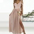thumbnail image 1 of ZRGHAOYLQ Formal Dresses for Women Elegant Cold Shoulder Evening Party Gown Dressy V Neck Wedding Guest Maxi Dress Pink S, 1 of 9