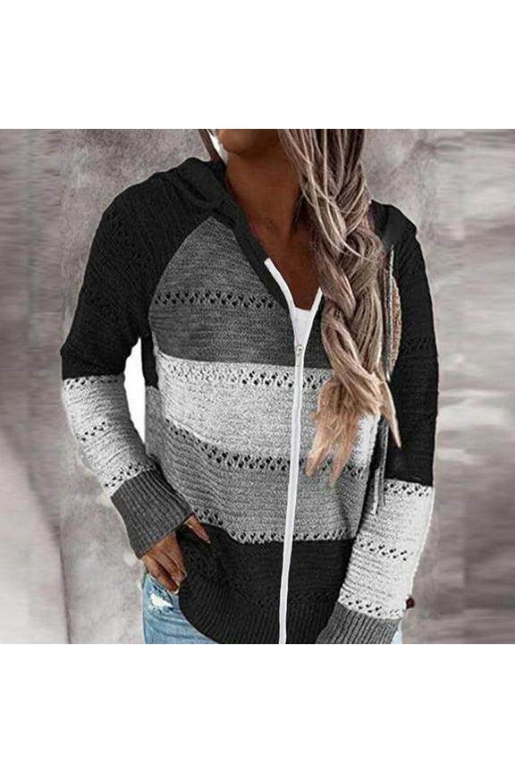 Full Zip Up Hoodies for Women Trendy Color Block Sweater Coats Comfy Hollow Out Sweatshirt Jackets Plus Size Fall Y2k Clothes Loose Long Sleeve Hooded Coat