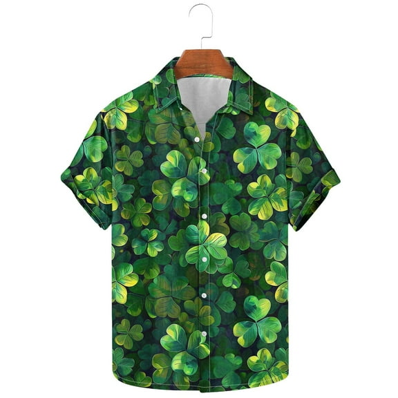 ZRGHAOYLQ Funny Shamrock Graphic Hawaiian Shirt for Men Big and Tall Plus Size T Shirt Casual Button Down Shirts Short Sleeve Beach Tshirts St. Patrick's Day Gifts for Him