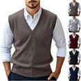 thumbnail image 1 of ZRGHAOYLQ Gentleman Sleeveless Sweater Vest Men V Neck Knit Sweaters Solid Color Casual Vests Dressy Work Office Pullover Tops Loose Fit Jumpers for Everyday Wear, 1 of 8