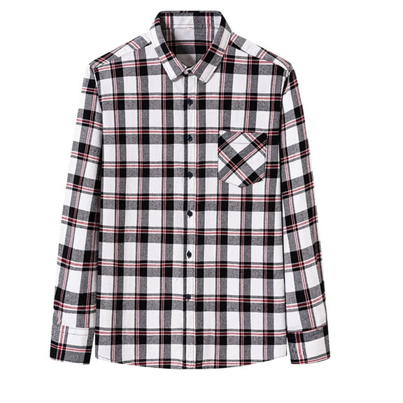 ZRGHAOYLQ Gray Plaid Shirt Big and Tall Long Sleeve Shirts for Men Lightweight Turndown Collar Button Down Shirt Jacket with Pocket