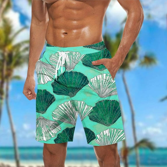 ZRGHAOYLQ Hawaiian Print Shorts for Men Quickly Dry Elastic Waist Summer Beach Shorts Fashionable Drawstring Board Shorts Plus Size Swim Trunks Swimwear