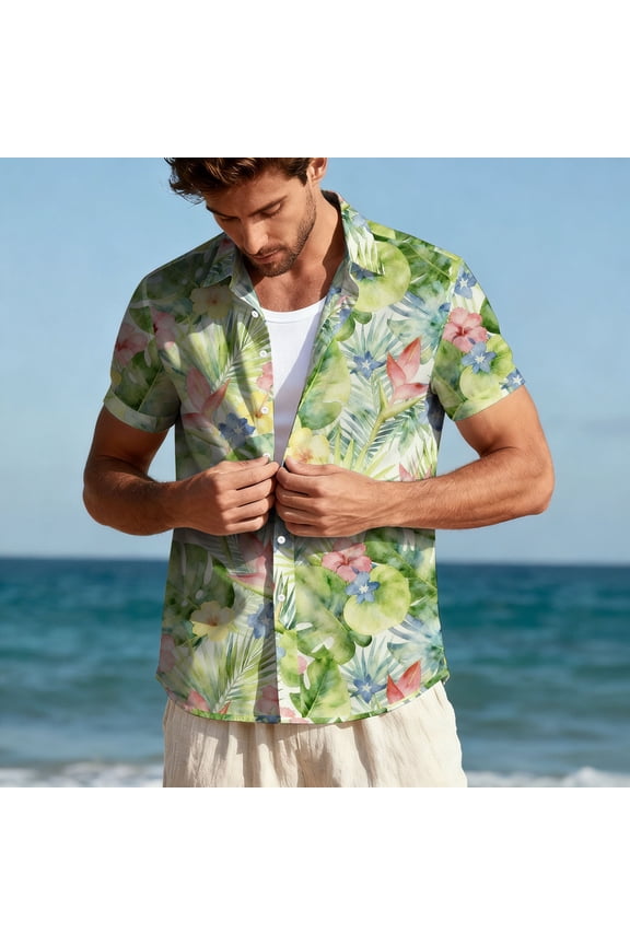 Hawaiian Shirt for Men Short Sleeve Resort Wear Button Down Aloha Shirts Trendy Tropical Floral Tops Summer Beach Holiday Casual Top
