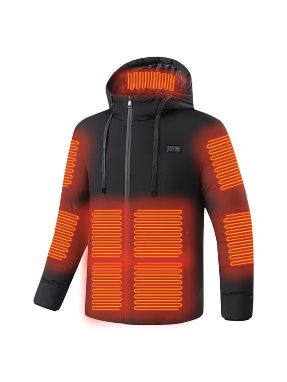 Heated Jackets Men Women Waterproof Outdoor Hiking Outerwear 15 Heating Area Electric Heated Jacket Skiing Thermal Hooded Heated Clothing Solid Color Full Zip Winter Coats with Hood