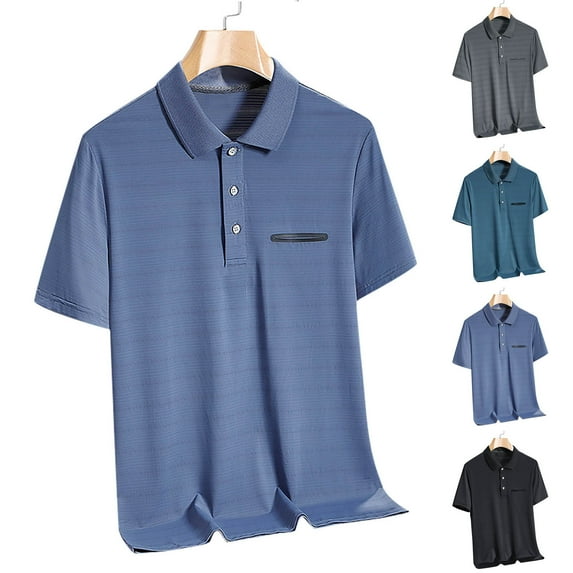 ZRGHAOYLQ Henley Golf Shirts with Collar for Men Short Sleeve Button Up Shirt Tops Solid Color Plus Size Tshirts Big and Tall Loose T Shirts with Pockets