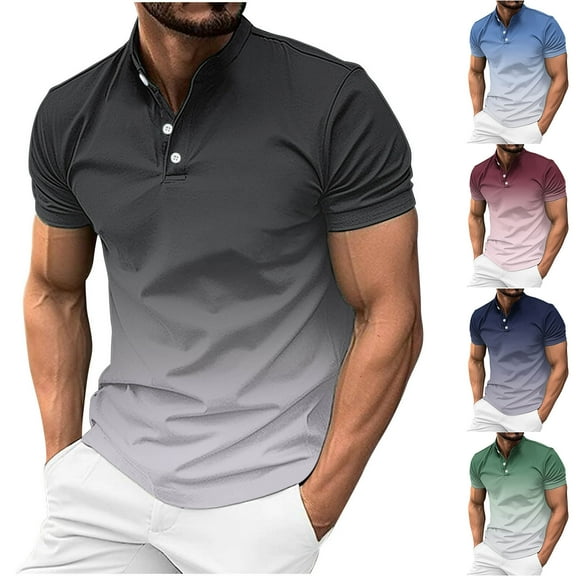 ZRGHAOYLQ Henley Shirt Big and Tall Mens Button Up Shirts Short Sleeve Plus Size Tie Dye Tees Slim Fit Cooling Dress Shirt Lightweight Workout T Shirts