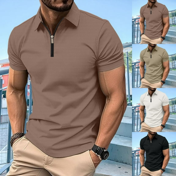 ZRGHAOYLQ Henley Shirt Big and Tall Mens Quater Zip Shirts Short Sleeve Plus Size Solid Tees Slim Fit Cooling Dress Shirt Lightweight Workout T Shirts