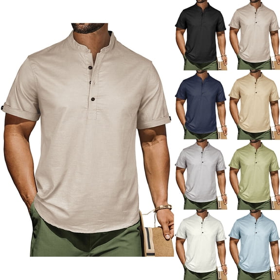 ZRGHAOYLQ Henley Shirts for Men Long Sleeve Summer Casual Button Up Muscle Shirt Solid Lightweight Breathable Athletic Golf Tops
