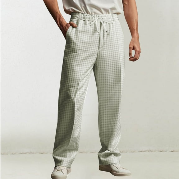 ZRGHAOYLQ Lightweight Pants for Men Active Athletic Golf Pants Trendy Plaid Lounge Pants Loose Straight Leg Trousers with Pockets