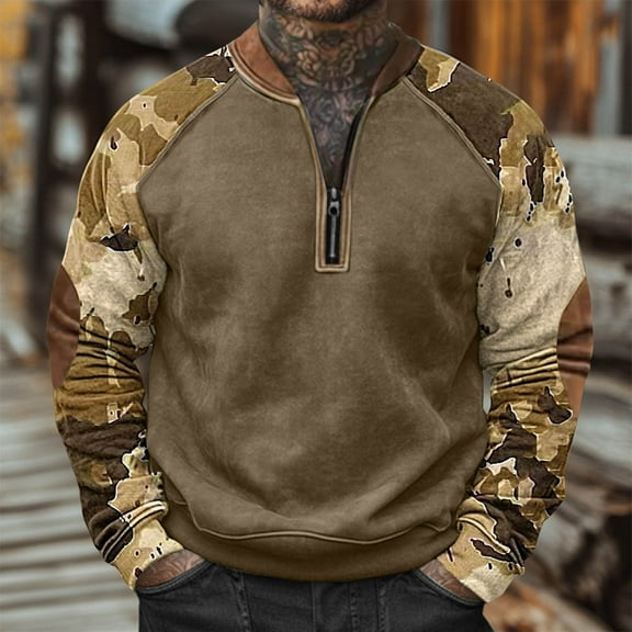ZRGHAOYLQ Long Sleeve Camo Shirts for Men Plus Size Quater Zip Long Sleeve Shirt Big and Tall Oversized Pullover Sweatshirt Military Tactical Muscle Shirt Camouflage L