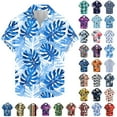 thumbnail image 1 of ZRGHAOYLQ Men Hawaiian Shirts Blue Palm Leaf Graphic Tee Short Sleeve Button Down Shirts Summer Tropical Shirt Top for Beach Holiday Plus Size Big and Tall Tshirts, 1 of 5