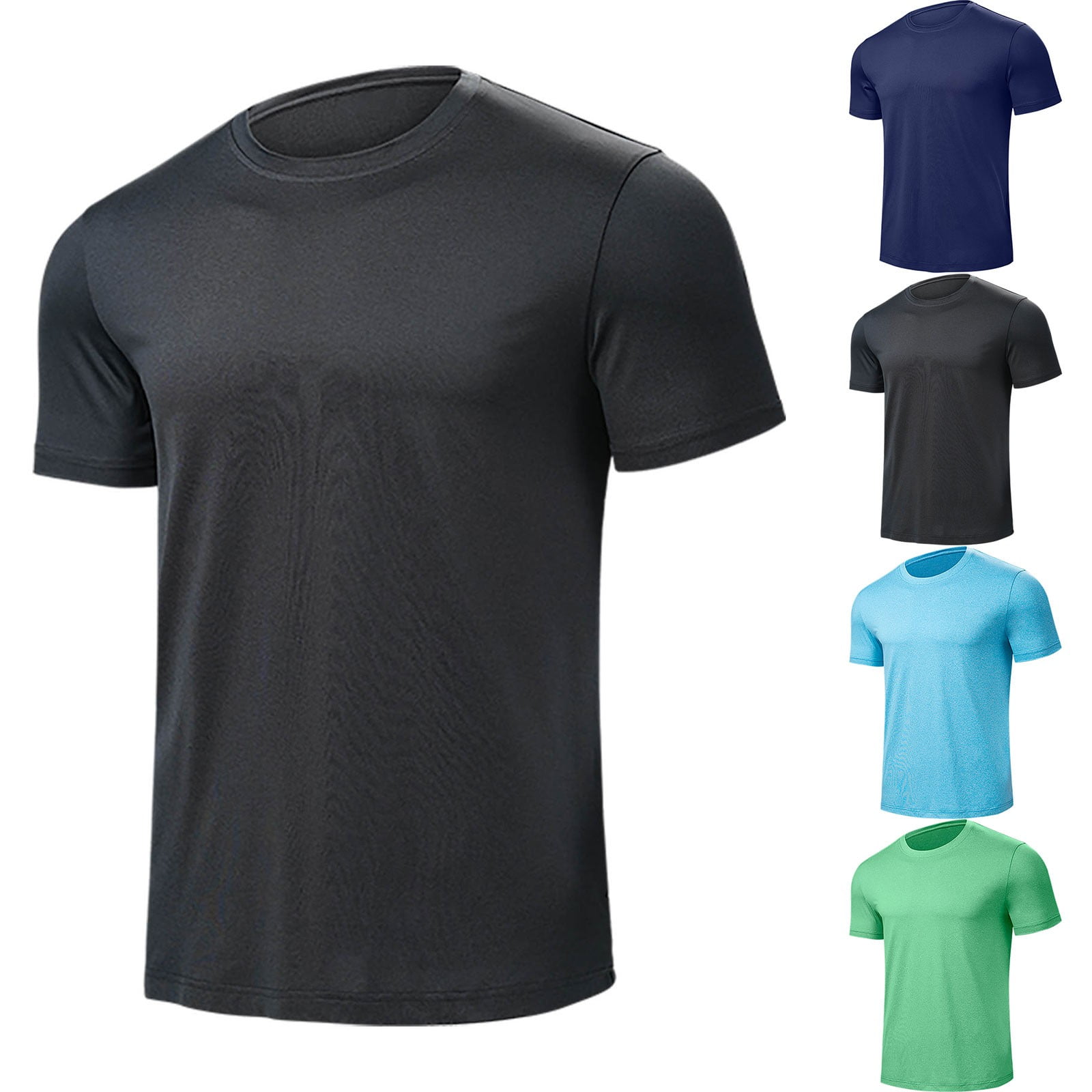 Men's 5-Pack Quick-Dry Workout T-Shirts – Lightweight & Moisture Wicking For Gym, Running, Or Everyday Wear (Black, Grey, Navy, White, 3XL)