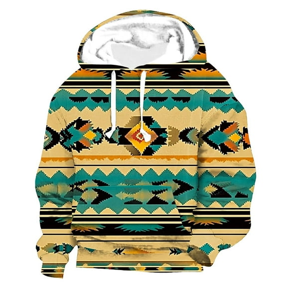 ZRGHAOYLQ Men Western Aztec Hoodies Long Sleeve Pullover Sweatshirt Drawstring Gym Workout Shirts Tops with Pockets Tribal Ethnic Pullovers