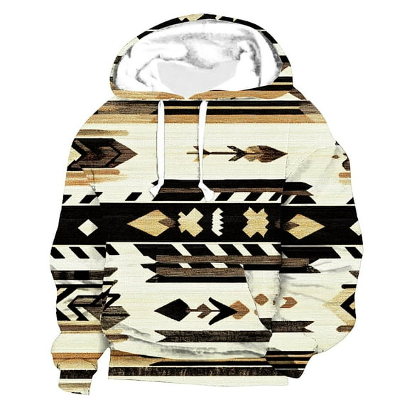 ZRGHAOYLQ Men Western Aztec Hoodies Vintage Tribal Ethnic Pullovers Long Sleeve Pullover Sweatshirt Drawstring Gym Workout Shirts Tops with Pockets