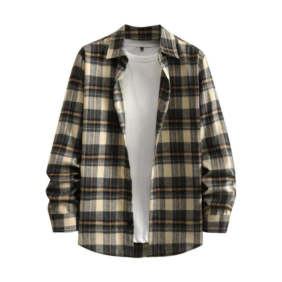 ZRGHAOYLQ Men's Button Down Regular Long Sleeve Plaid Flannel Casual Shirts Casual Lapel Collared Open Front Jackets with Pockets