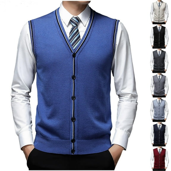 ZRGHAOYLQ Men's Button Down Sweater Vest Dressy Casual V Neck Cardigan Sweaters Lightweight Sleeveless Knitted Vests for Work Office