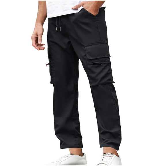 ZRGHAOYLQ Men's Cargo Joggers Lightweight Breathable Open Buttom Sweatpants Baggy Straight Wide Leg Hiking Pants Drawstring Elastic Waist Sweat Pants with Pockets