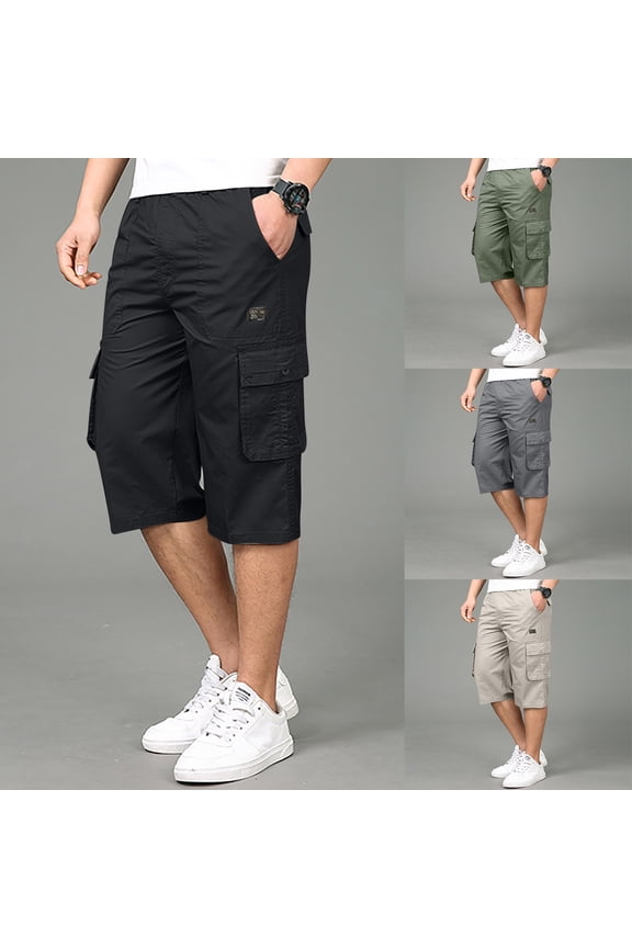 Men's Cargo Shorts Athletic Outdoor Hiking Work Shorts Lightweight Knee Length Tactical Pants Loose Wide Leg Bermuda Shorts with Pockets