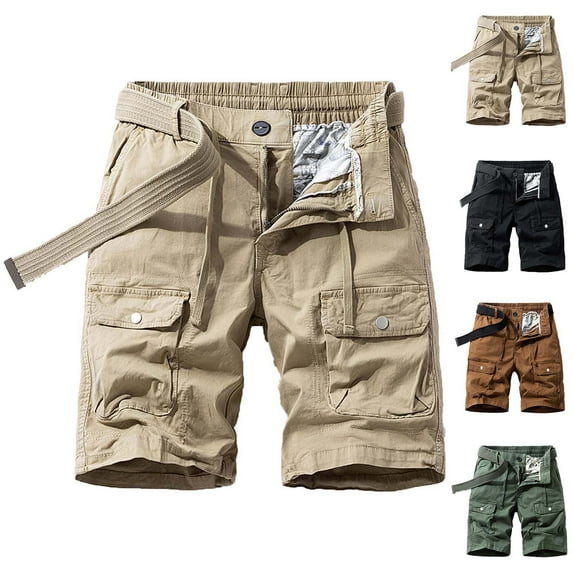 ZRGHAOYLQ Men's Cargo Shorts Cotton Work Shorts Multi Pocket Big and Tall Buckle Tactical Work Pants Relaxed Fit Summer Beach Short Pants