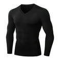 thumbnail image 1 of ZRGHAOYLQ Men's Compression Muscle Shirts Fall Winter Long Sleeve Undershirt Lightweight Athletic Workout Shirt Moisture Wicking Solid V Neck Tops Black M, 1 of 3