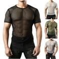 thumbnail image 1 of ZRGHAOYLQ Men's Fishnet Mesh Short Sleeve T Shirt Casual See Through Hollow Out Crew Neck Tops Breathable Solid Color Tees for Clubwear and Streetwear, 1 of 7