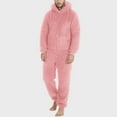 thumbnail image 1 of ZRGHAOYLQ Men's Fuzzy Hooded Jumpsuits One Piece Warm Fleece Pajama Sets Casual Full Zipper Winter Loungewear Outfits with Kangaroo Pocket, 1 of 6