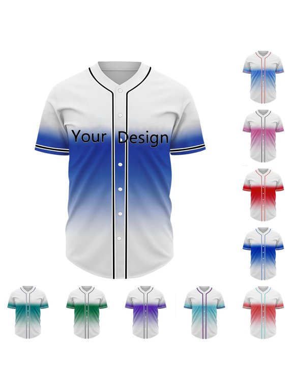 Men’s Gradient Print Shirts Short Sleeve Baseball Jersey Stand Collar Full Button Down Breathable Tees Trendy Summer Casual Tops