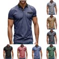 thumbnail image 1 of ZRGHAOYLQ Men's Henley Shirts Short Sleeve Casual Button Up V Neck Tshirts Lightweight Classic Patchwork Tees Tops with Chest Pocket Business Casual Shirts, 1 of 8