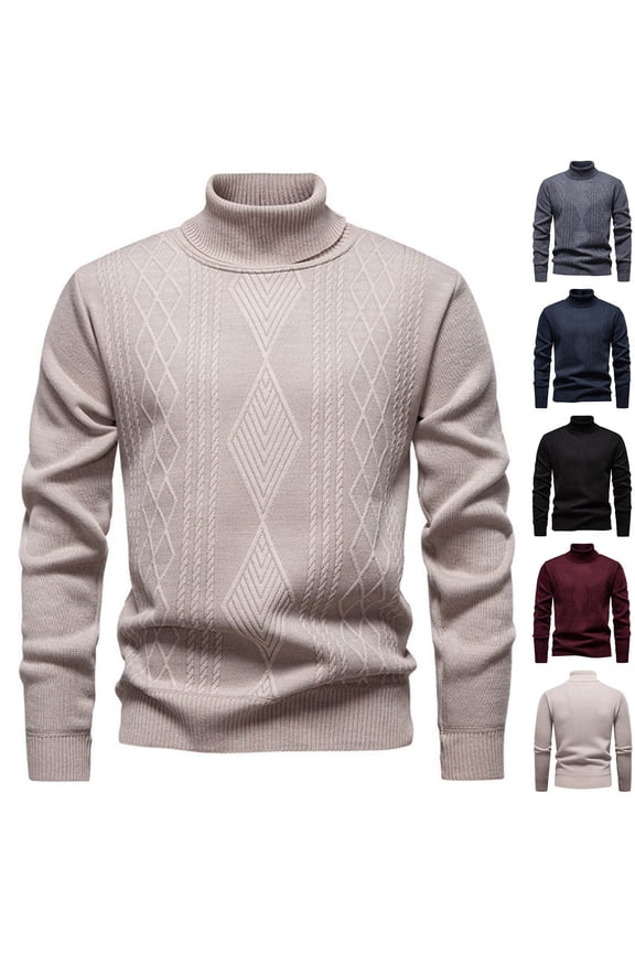 Men's High Stretch Sweaters Trendy Cable Knitted Pullover Big and Tall Turtleneck Sweater Tops Casual Long Sleeve Jumpers