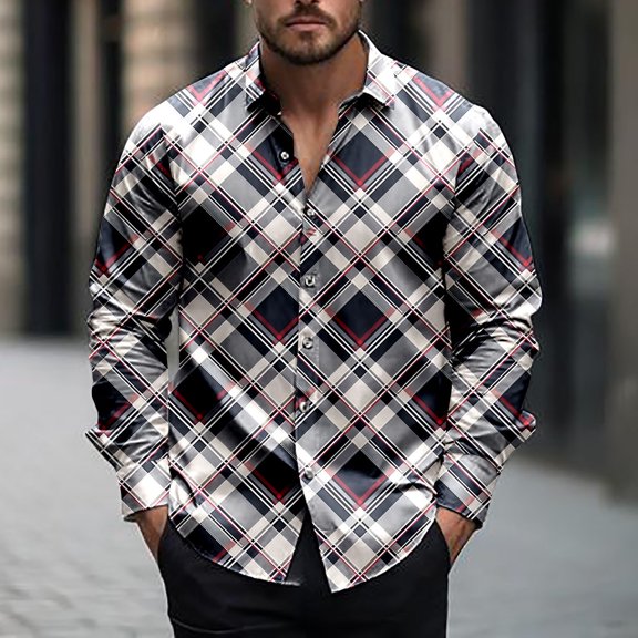 ZRGHAOYLQ Men's Lightweight Shacket Plaid Long Sleeve Button Down Shirt Jackets Big and Tall Casual Regular Fit Lapel Collar Flannel Shirts with Pocket Black XL