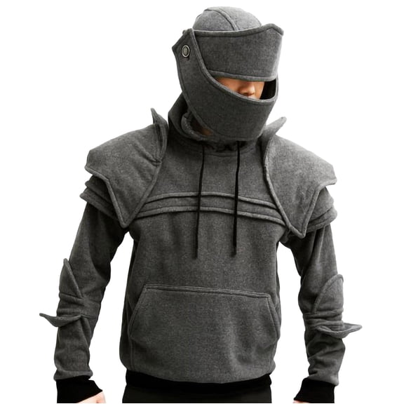 ZRGHAOYLQ Men's Medieval Knight Hoodies Retro Armor Mask Sweatshirt Elbow Protection Long Sleeve Pullover Drawstring Hooded Sweatshirts with Kangaroo Pocket Black XXL