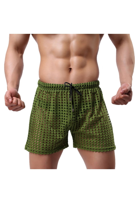 Men's Mesh Fishnet See Through Short Pants Openwork Drawstring Lounge Shorts Pajamas Bottoms Breathable Lightweight Loungewear Shorts