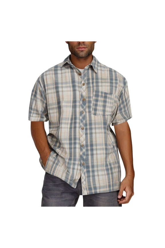 Men's Plaid Print Short Sleeve Shirts Breathable Button Down Shirt Classic Fit Comfy Summer Leisure Tshirts Lapel Tops for Men