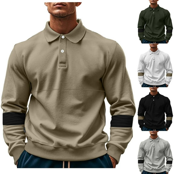 ZRGHAOYLQ Men's Plus Size Big And Tall Sweatshirts Long Sleeve Button Henley Pullovers Lapel Collar Drop Shoulder Shirts Trendy Patchwork Tshirt