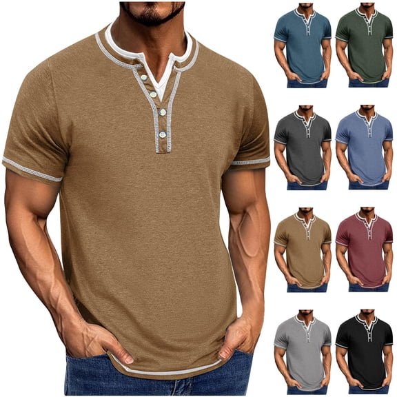 ZRGHAOYLQ Men's Short Sleeve T Shirts Summer Casual V Neck Button Henley Shirts Smart Dress Shirt Sport Active Lounge Golf Tees
