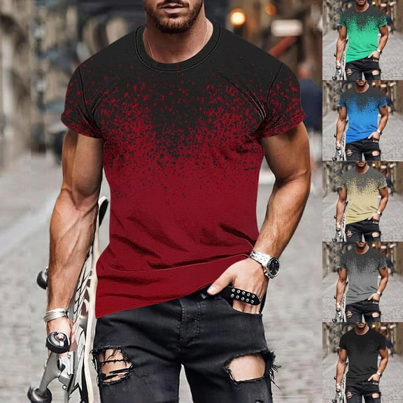 ZRGHAOYLQ Men's Short Sleeve Tie Dye Shirts Plus Size Crew Neck Pullovers Summer Loose Casual T-Shirts Trendy Going Out Vacation Tees Tops