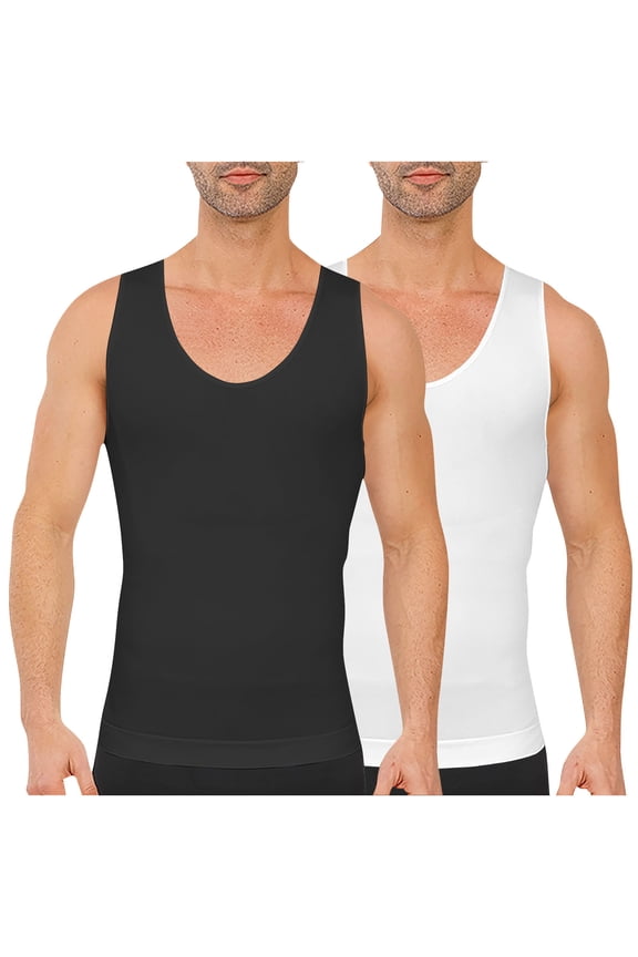 Men's Slimming Fit Tank Tops Mesh Lightweight Breathable Shirt 4 Way Stretch Body Shaper Shirts for Chest Abdomen and Posture Support