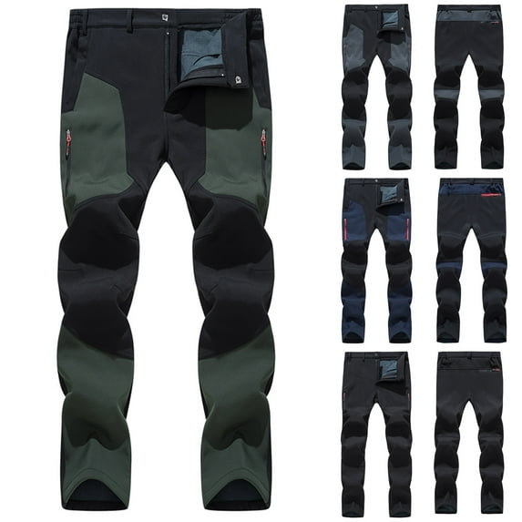 ZRGHAOYLQ Men's Snow Ski Pants Winter Fleece Lined Hiking Pants Outdoor Waterproof Camping Outfits 2025 Fashion Color Block Trousers Big and Tall Mens Thicken Softshell Rain Pants with Zipper Pockets