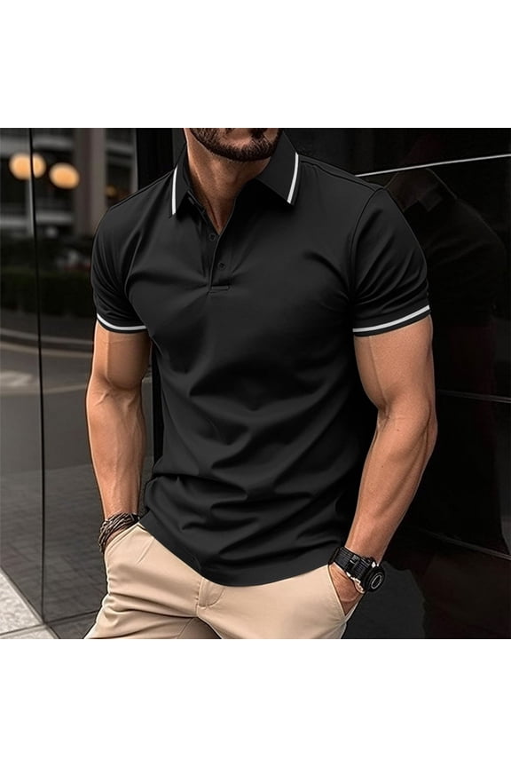 Men's Solid Color Lapel T Shirts Short Sleeve Breathable Classic Fit Tees Button Placket Casual Tops Soft Regular Fit Basic Pullover Tshirts