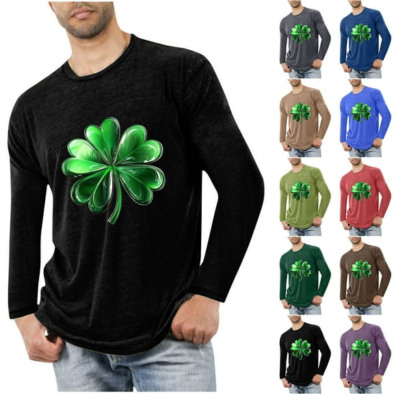 ZRGHAOYLQ Men's St Patricks Days Shirts Funny Shamrock Graphic Tees Cotton Workout Long Sleeve Pullover Tops Plus Size Crewneck Big and Tall Daily T Shirts