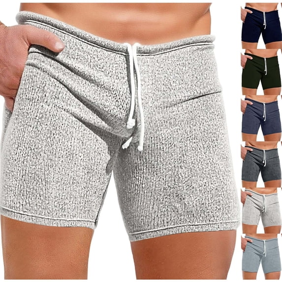 ZRGHAOYLQ Men's Stretchy Ribbed Workout Shorts Elastic Waist Drawstring Fitted Athletic Shorts Casual Bodybuilding Gym Shorts with Pocket