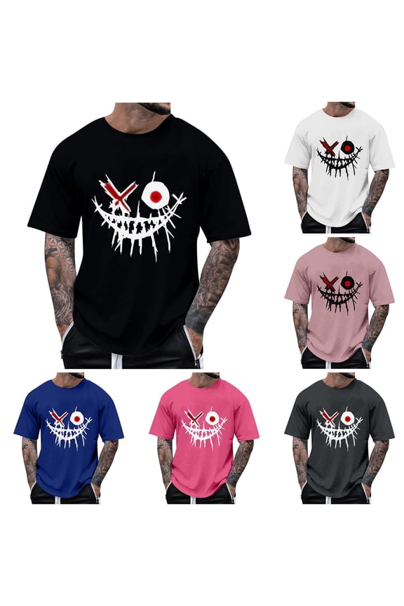 Men's Summer Crew Neck Short Sleeve T Shirt Weird One Eyed Devil Grin Print Casual Loose Tees Casual Breathable Tops