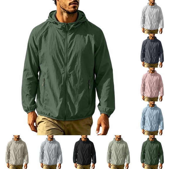 ZRGHAOYLQ Men's Sun Shirts Long Sleeve UFP 50+ Jacket Lightweight Breathable UV Protection Blouse with Hood for Golf Hiking Travel